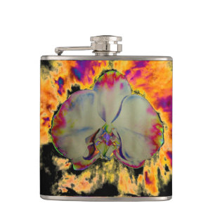 Elegante boho-abstrakte Wasserfarben-Orchideenmale Flachmann
