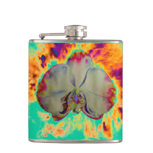 Elegante boho-abstrakte Wasserfarben-Orchideenmale Flachmann