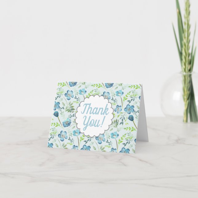 Elegante Boho Blue Green Watercolor-Blume Dankeskarte (Vorderseite)