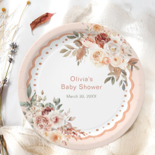 Elegante Boho-Blumen neutrale Babyparty Pappteller
