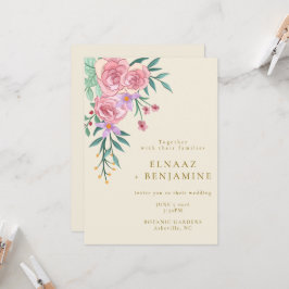 Elegante Boho Blush Pink Blumenzwiebelblume Hochze Einladung