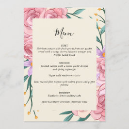 Elegante Boho Blush Pink Blumenzwiebelblume Hochze Menükarte