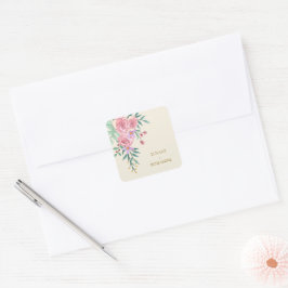 Elegante Boho Blush Pink Blumenzwiebelblume Hochze Quadratischer Aufkleber