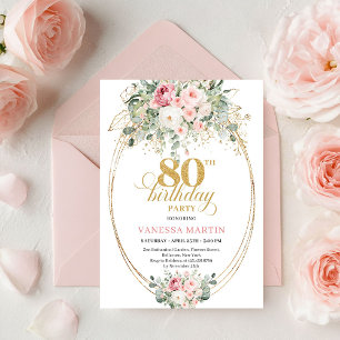 Elegante Boho-Blush-Rosen 80. Geburtstagseinladung Einladung