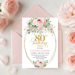 Elegante Boho-Blush-Rosen-Einladung zum 80. Geburt Einladung