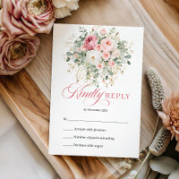Elegante Boho-Blush-Rosen-Goldene Hochzeits-RSVP-K