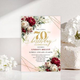 Elegante Boho-Burgunder-Blumen-Einladung zum 70. G Einladung