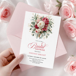 Elegante Boho Burgunder-Rosa-Gold-Blumen-Braut-Sch Einladung
