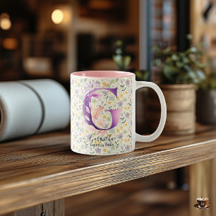 Elegante Boho Chic Floral Monogram Tasse - G