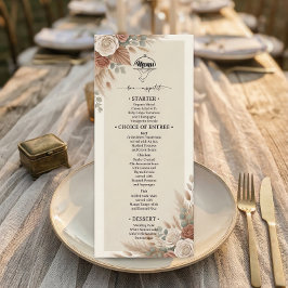 Elegante Boho-Chic-Hochzeit Menükarte