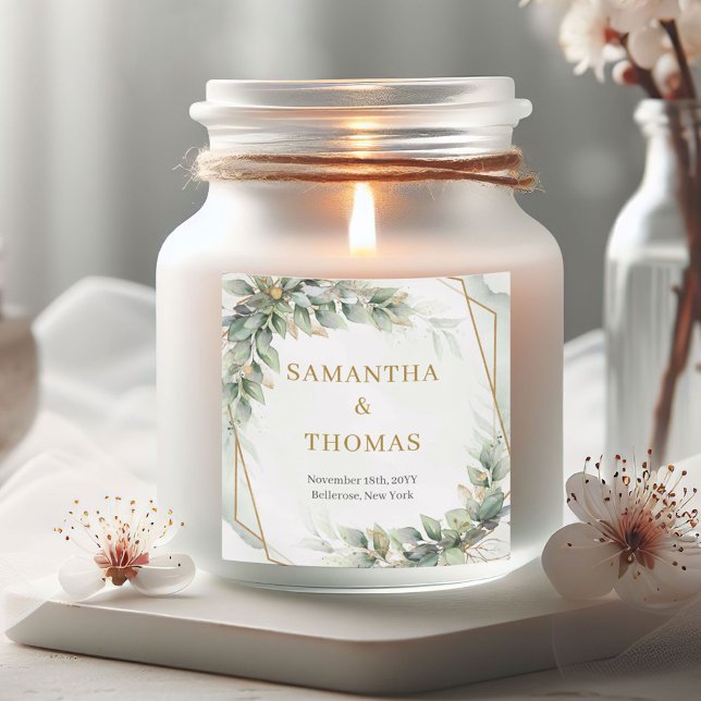 Elegante boho eucalyptus grüne goldene Stickers (Watercolor dusty green and gold glitter wedding sticker)