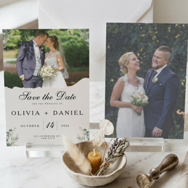 Elegante Boho Eukalyptusblätter Foto-Hochzeit Save The Date (Von Creator hochgeladen)