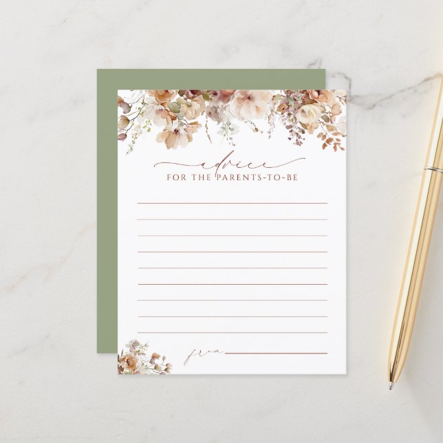 Elegante Boho Fall Floral Baby Shower Advice Card (Vorderseite/Rückseite Beispiel)