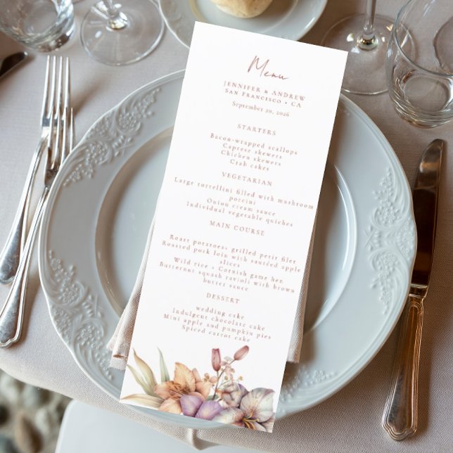 Elegante Boho Fall Floral Wedding Menus Menükarte (Von Creator hochgeladen)