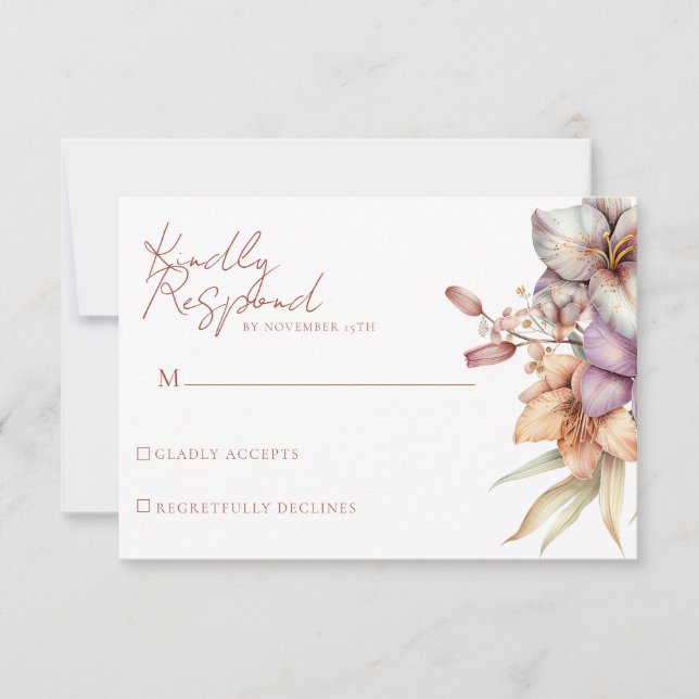Elegante Boho Fall Floral Wedding RSVP Cards (Vorderseite)