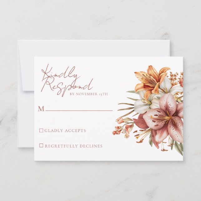 Elegante Boho Fall Floral Wedding RSVP Cards (Vorderseite)