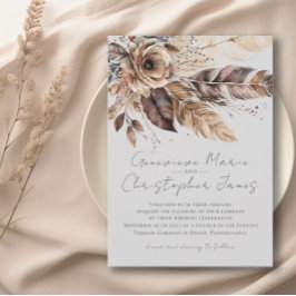 Elegante Boho Feather Floral Watercolor Hochzeit Einladung