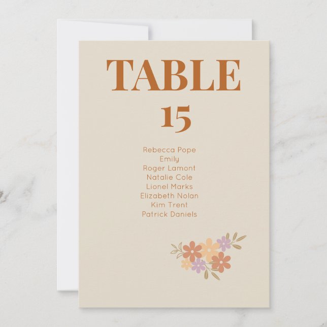 Elegante Boho Floral Wedding TABLE CARD Einladung (Vorderseite)