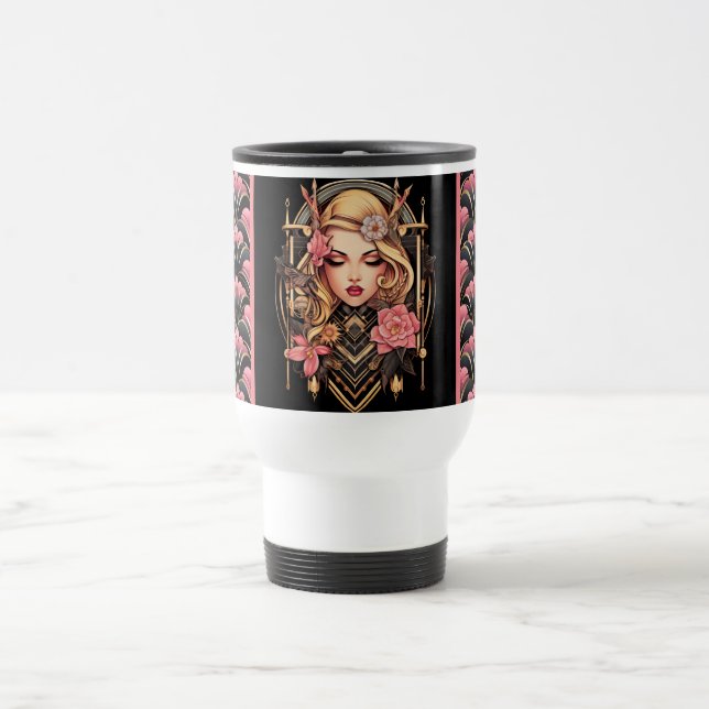 Elegante Boho Girl Black and Pink Tasse (Mittel)