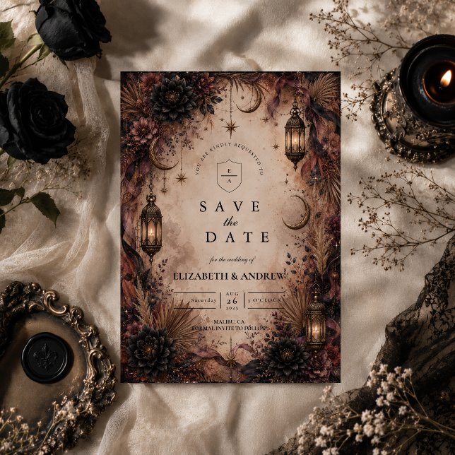 Elegante Boho-Goth-Hochzeit Save The Date (Von Creator hochgeladen)