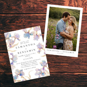 Elegante Boho-Iris-Foto-Hochzeit Einladung