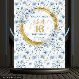 Elegante Boho Light Blue 16 . Geburtstag Gold Glit Wandteppich