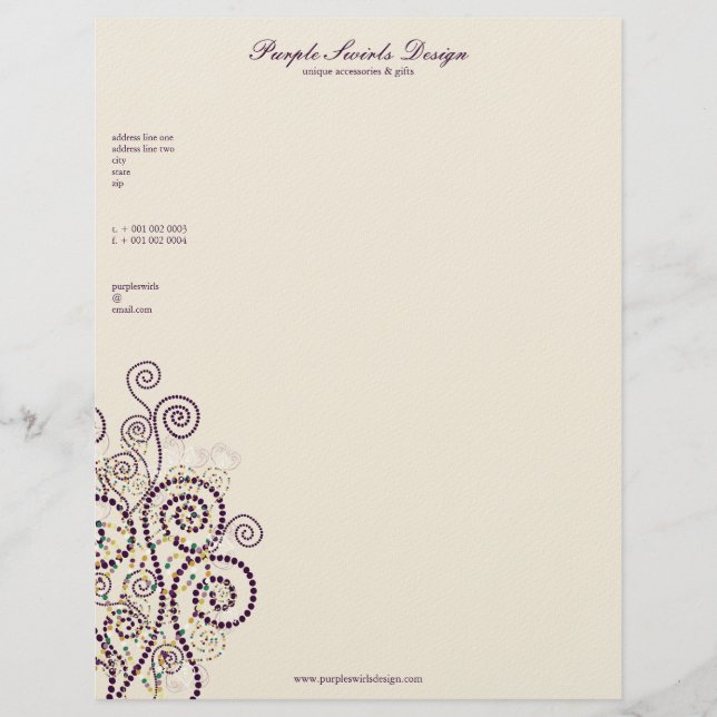 Elegante Boho lila Spirale-künstlerische Briefkopf (Vorderseite)