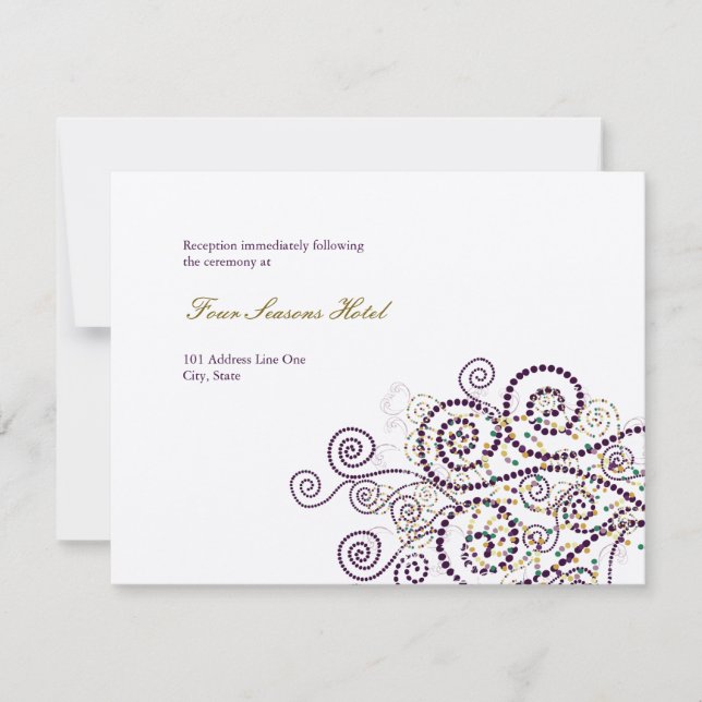Elegante Boho Lila Spirals Hochzeitsempfangskarte Einladung (Vorderseite)