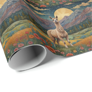 Elegante boho llama alpaca Vintage Landschaft Geschenkpapier
