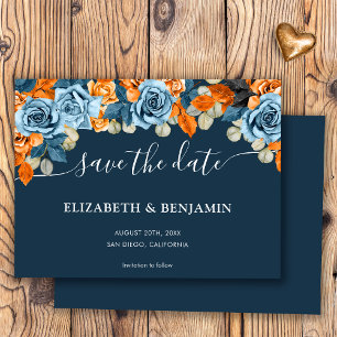 Elegante Boho-Nav Blau und Rost-Terrakotta-Hochzei Save The Date
