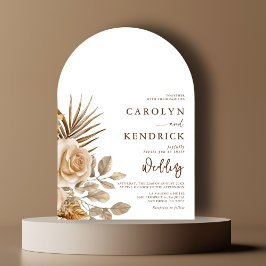 Elegante Boho Neutral Floral Accents Arch Wedding Einladung