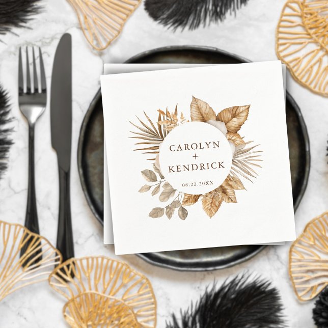 Elegante Boho neutrale florale Akzente Hochzeit Serviette (Von Creator hochgeladen)