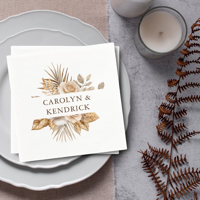 Elegante Boho neutrale florale Akzente Hochzeit Serviette (Von Creator hochgeladen)