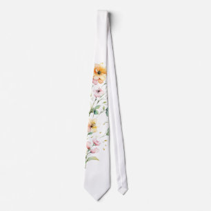 Elegante Boho Orange Pink Wasserfarbe Wildblumen Krawatte