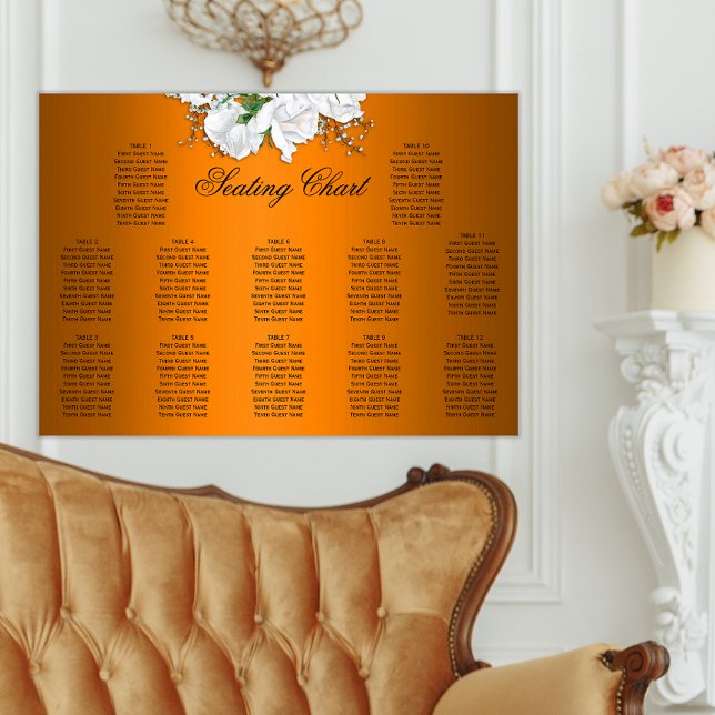 Elegante Boho Orange, Weiße Rosen Hochzeitssitze Poster (Von Creator hochgeladen)