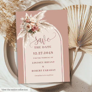 Elegante Boho-Pampasgras-Bogen Save-the-Date-Karte Einladung