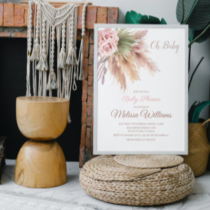 Elegante Boho-Pampasgras- Staubrosa-Baby-Party Einladung