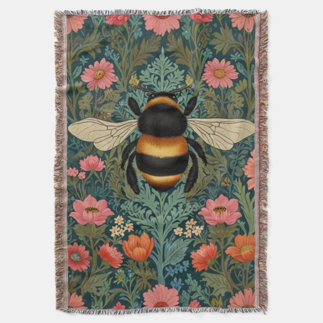 Elegante Boho-Retro-Hummel-Frühlingsblumen  Decke (Vorderseite Vertikal)