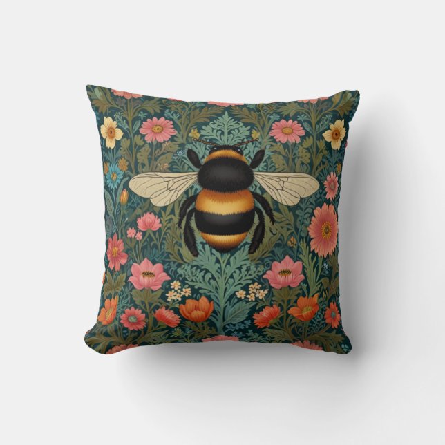 Elegante Boho-Retro-Hummel-Frühlingsblumen  Kissen (Vorderseite)