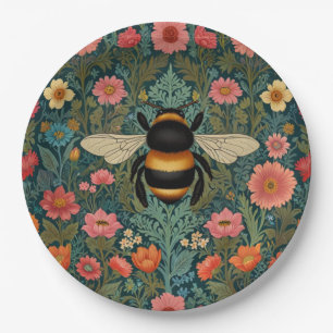 Elegante Boho-Retro-Hummel-Frühlingsblumen Pappteller