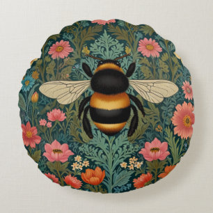 Elegante Boho-Retro-Hummel-Frühlingsblumen Rundes Kissen