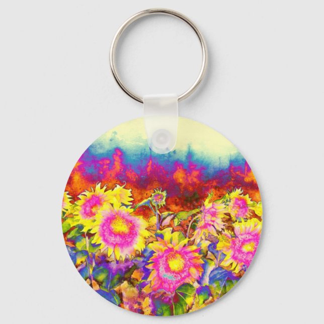 Elegante Boho Retro-Sonnenblumen rosa gelbe Blumen Schlüsselanhänger (Vorderseite)
