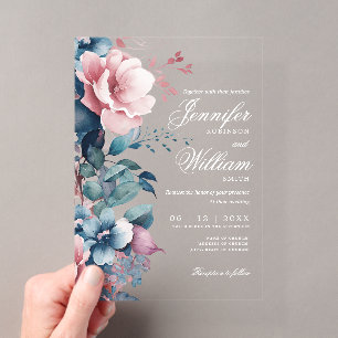 Elegante Boho Romantic Floral Blue Wedding Acryleinladungen