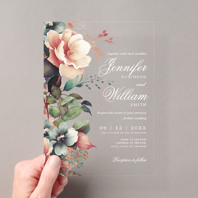 Elegante Boho Romantic Floral Herbst Hochzeit im H Acryleinladungen (Insitu (Handheld))