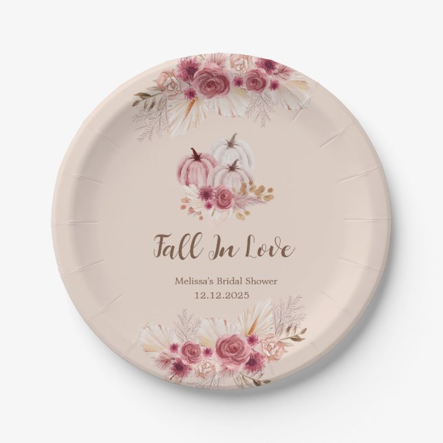 Elegante Boho-Rosa-Kürbis-Brautjungfernparty Pappteller (Vorderseite)