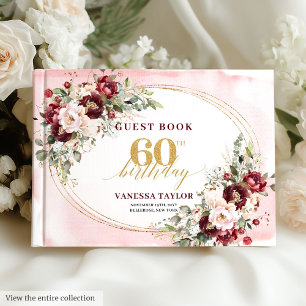 Elegante Boho-Rosa-Rosen Gold 60. Geburtstag Gästebuch