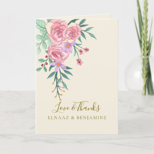 Elegante Boho Rosa Wasserfarben-Blumenhochzeit  Dankeskarte