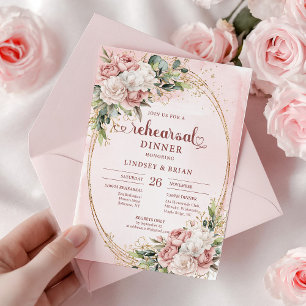 Elegante Boho-Roségold-Blumen-Probeessen-Einladung Einladung