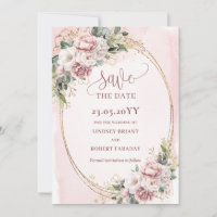 Elegante Boho Roségold Blumen Save The Date