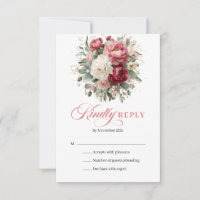 Elegante Boho-Rot-Blush-Blumen-Hochzeits-RSVP-Kart